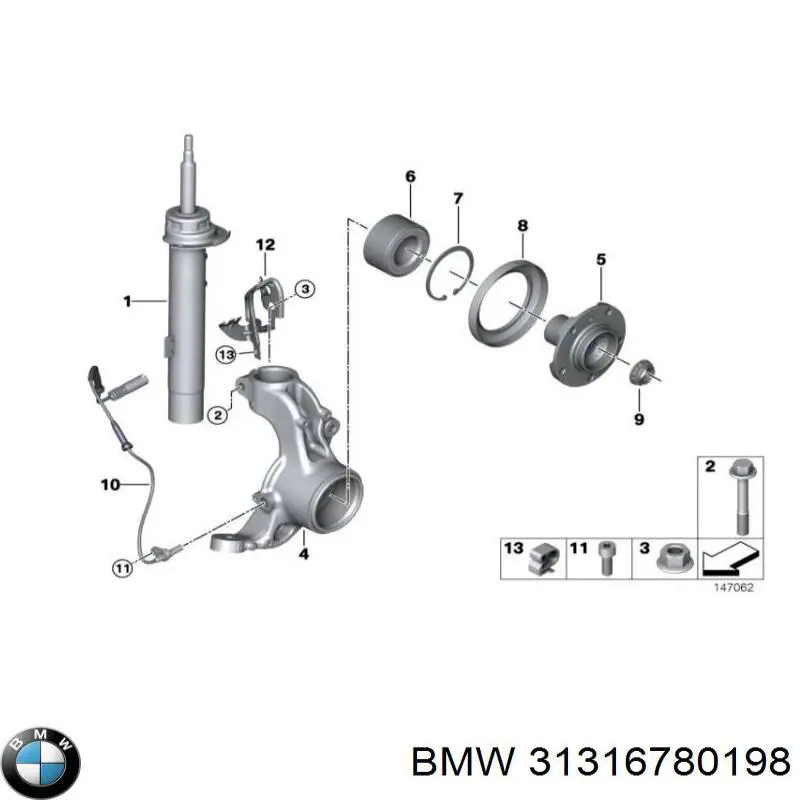 Амортизатор передній, правий 31316780198 BMW