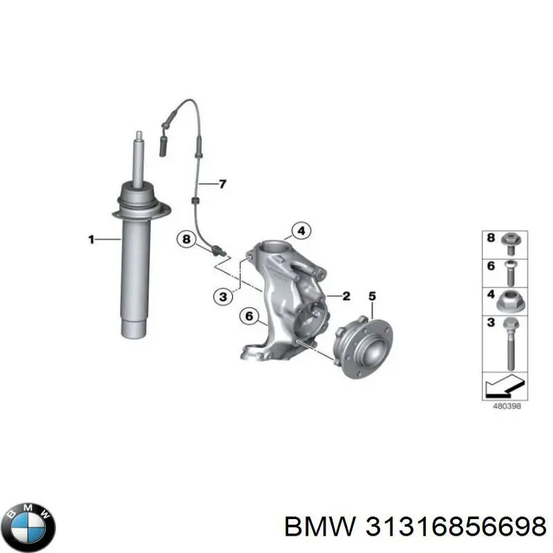 Стойка амортизатора передняя BMW 31316856698 ціна, від 104.86 USD