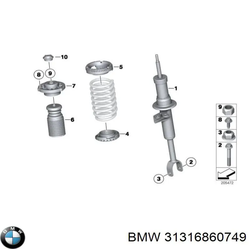 Амортизатор передній, лівий 31316860749 BMW