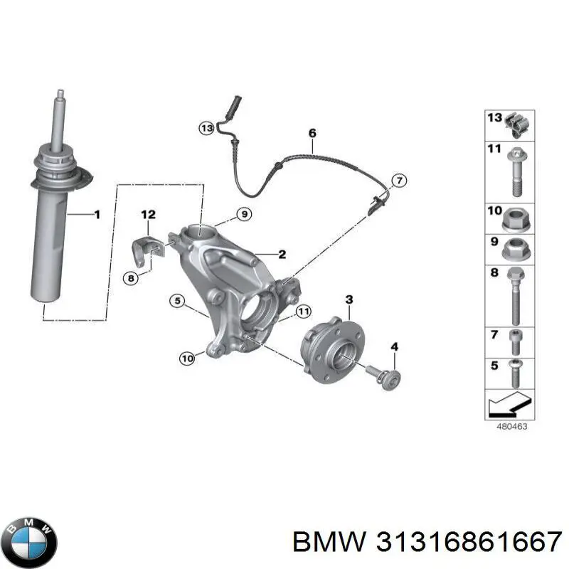 Амортизатор передньої підвіски, лівий BMW 31316861667 ціна, від 70.02 USD