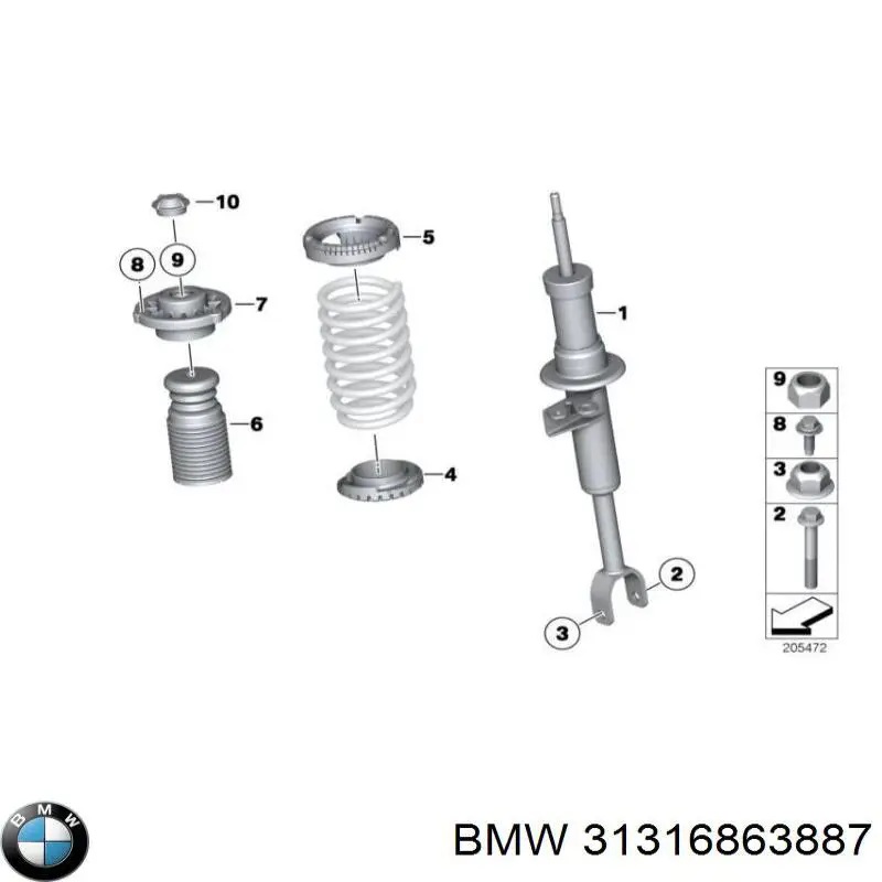 Амортизатор передньої підвіски, лівий BMW 31316863887 ціна, від 71.30 USD