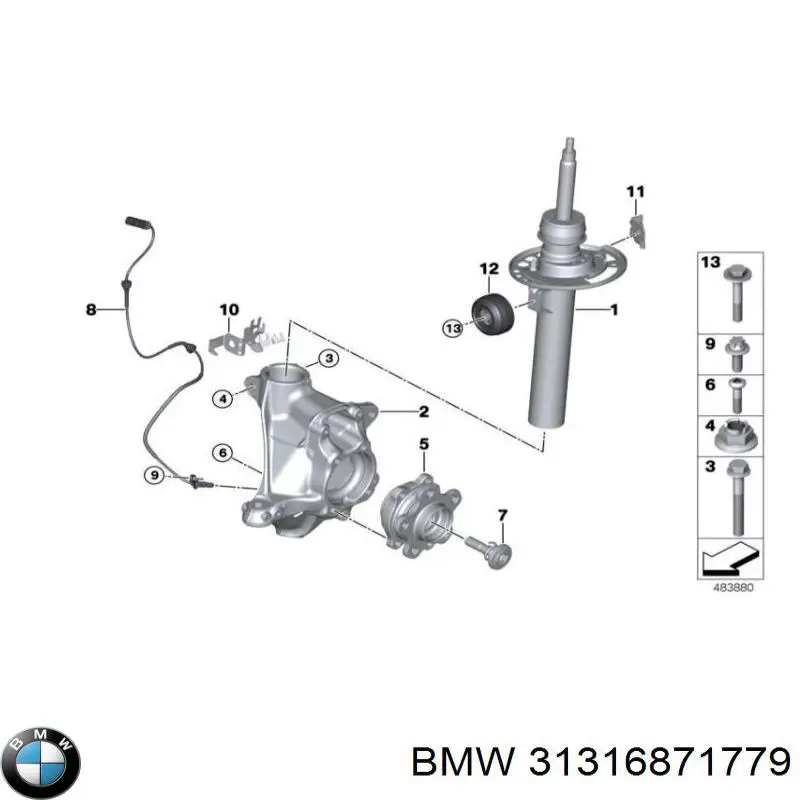 Амортизатора передній лівий 31316871779 BMW