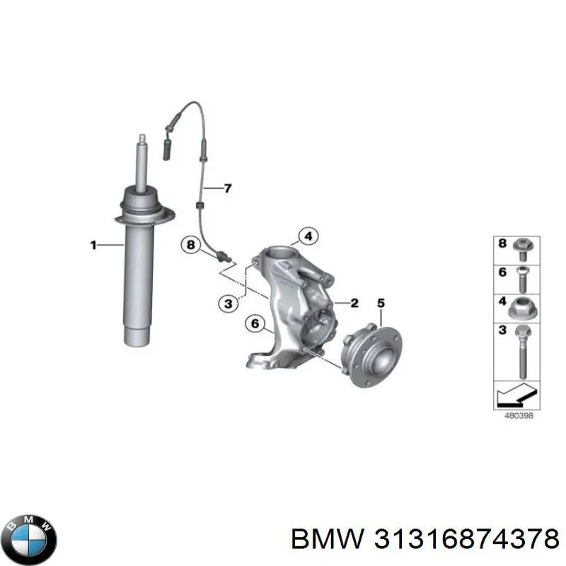 Стойка амортизатора передняя BMW 31316874378 ціна, від 65.74 USD