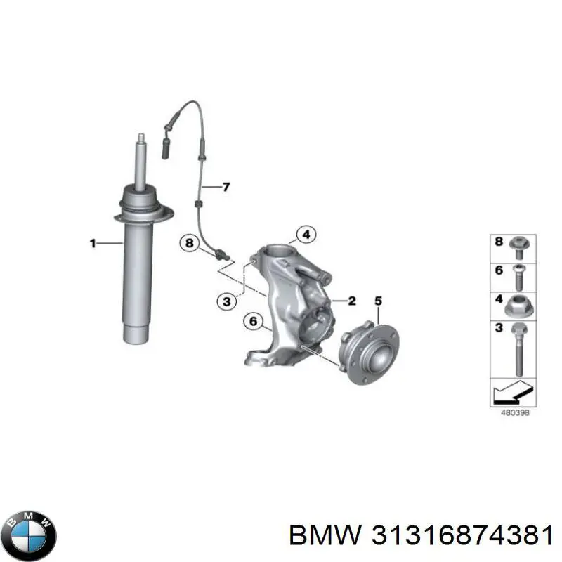 Стойка амортизатора передняя BMW 31316874381 ціна, від 110.05 USD