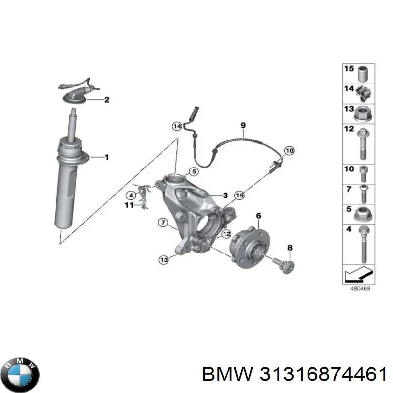 Амортизатор передній, лівий 31316874461 BMW