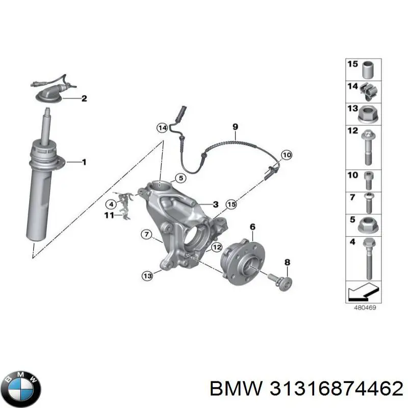 Амортизатор передній, правий 31316874462 BMW