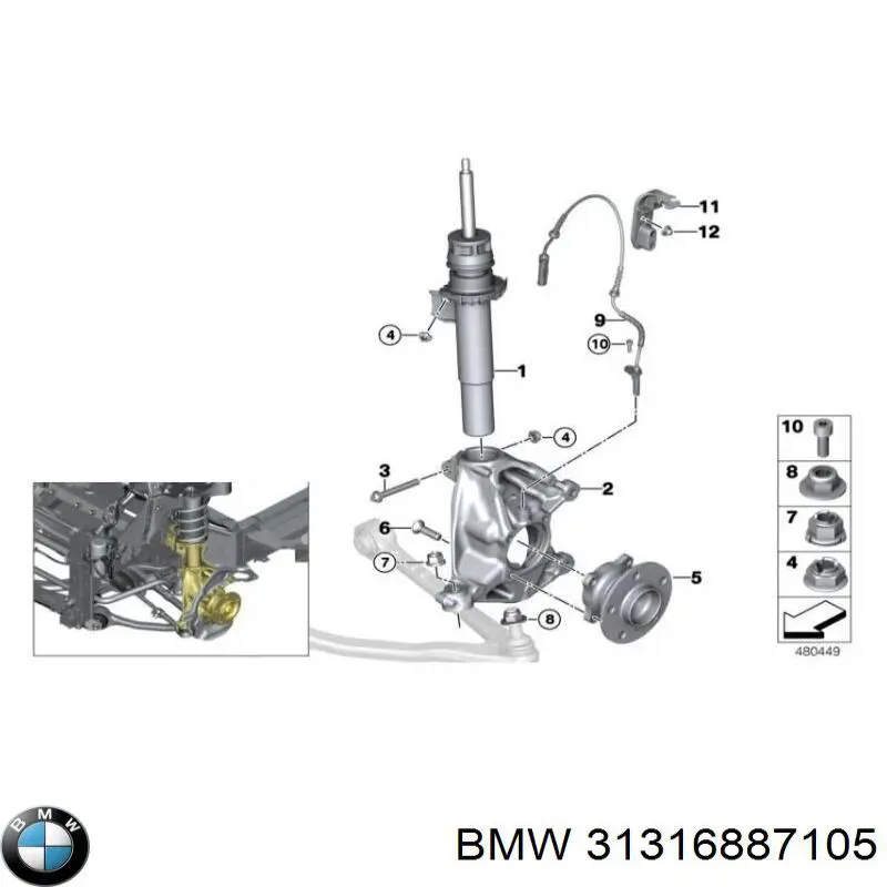 Амортизатор передньої підвіски, лівий BMW 31316887105 ціна, від 229.99 USD