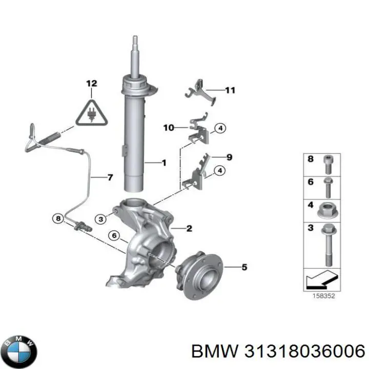 Амортизатор передній, правий BMW 31318036006 ціна, від 92.50 USD