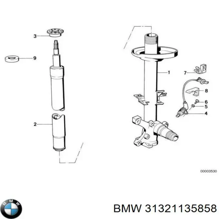 Амортизатор передній, правий 31321135858 BMW