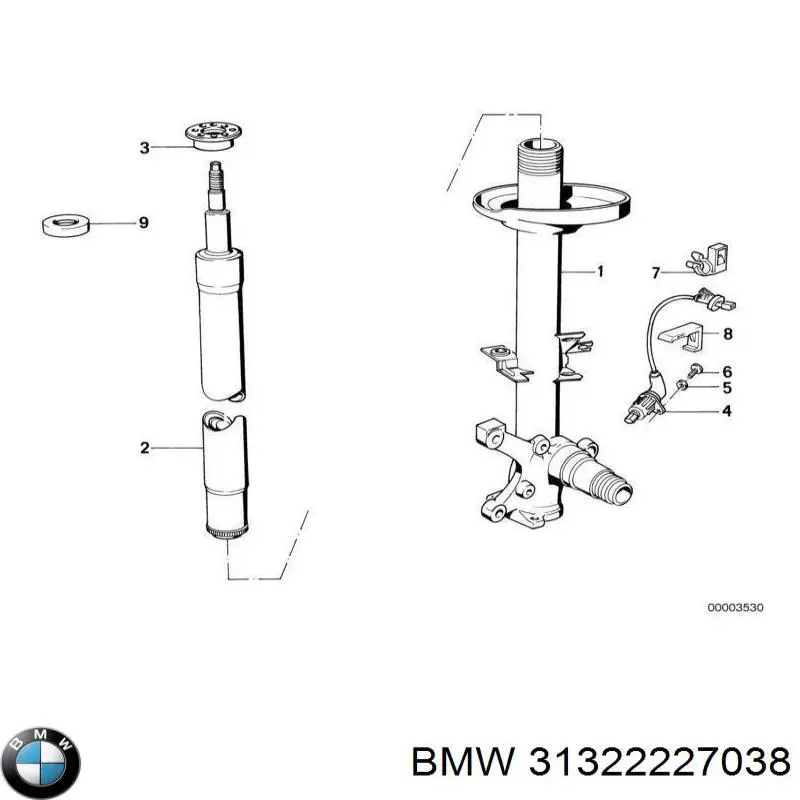 Стойка амортизатора передняя BMW 31322227038 ціна, від 595.43 USD