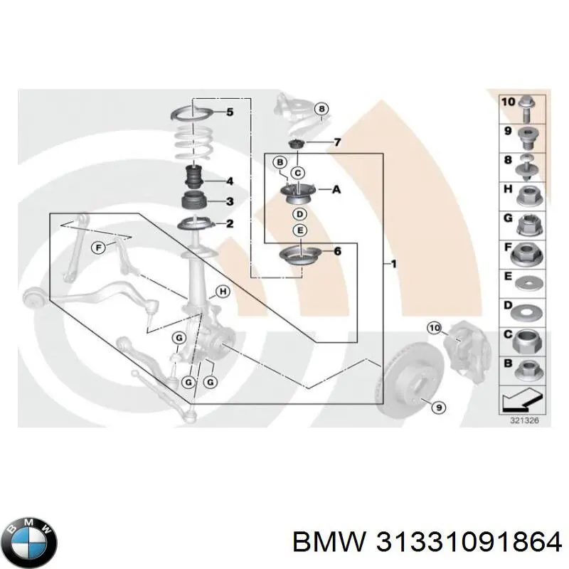 31331091864 BMW проставка (гумове кільце пружини передньої, нижня)