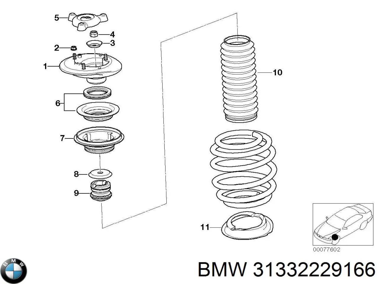 31332229166 BMW Опора амортизатора переднього правого