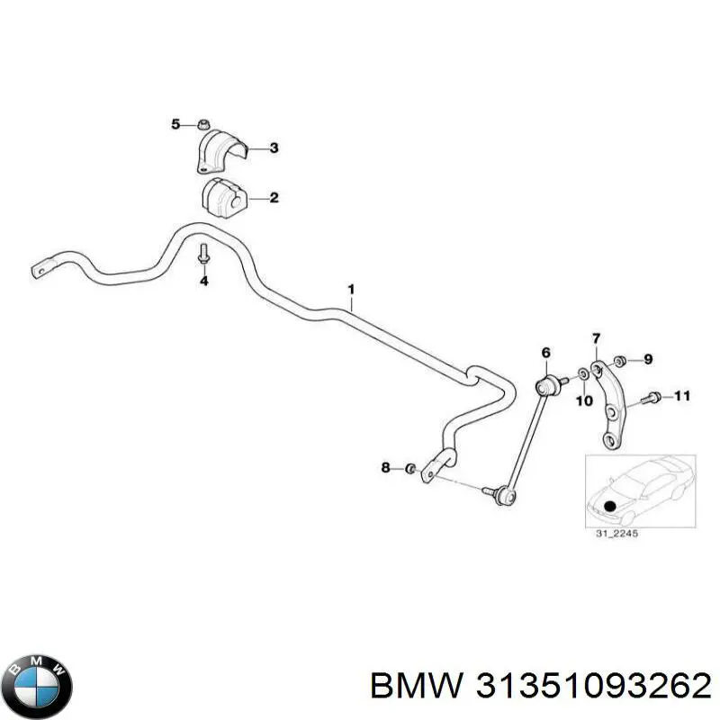 Стабілізатор передній стійкості BMW 31351093262 ціна, від 17.67 USD
