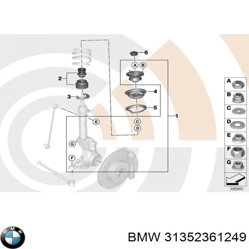 Опора стійки амортизатора переднього BMW 31352361249 ціна, від 109.68 USD