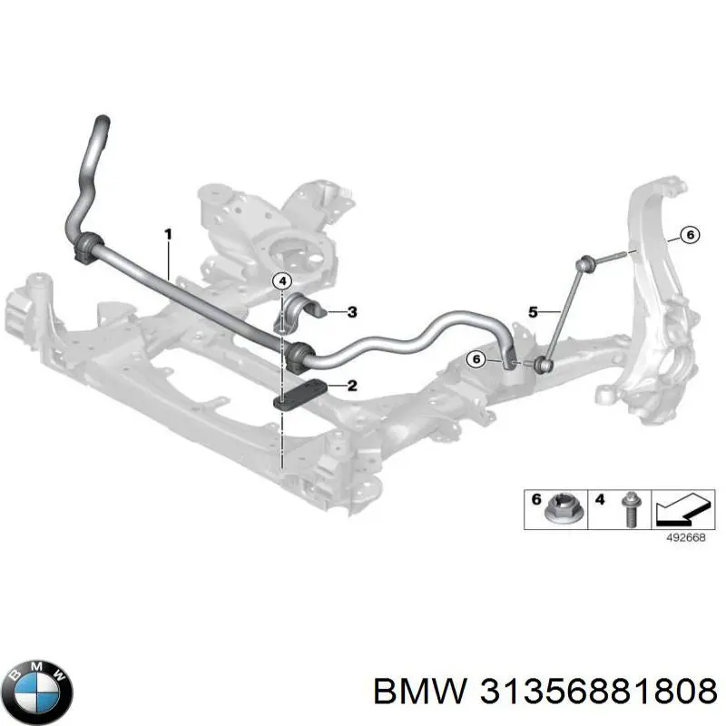 Стійка стабілізатора переднього, права 31356881808 BMW