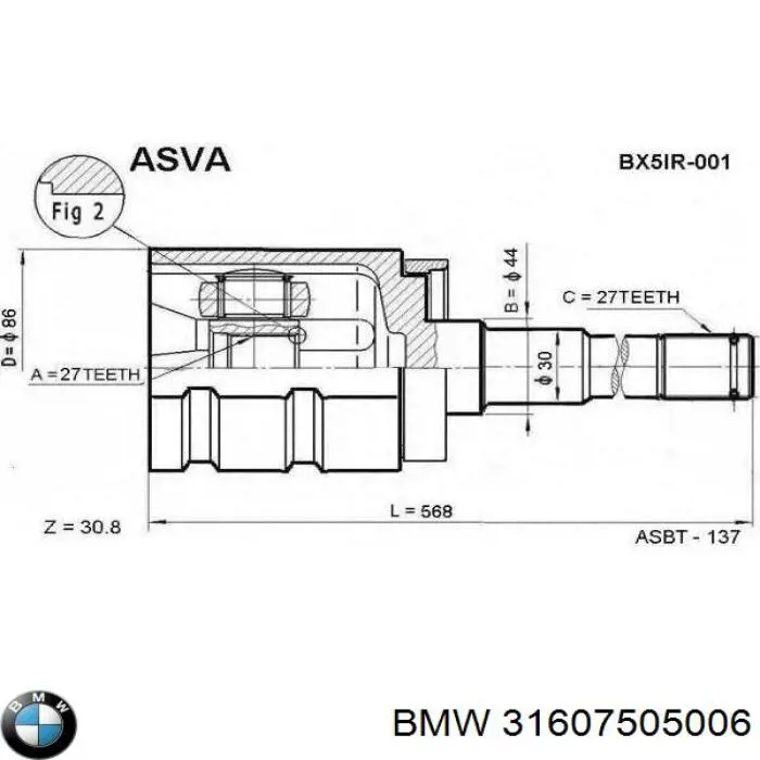 Піввісь передня, права BMW 31607505006 ціна, від 108.74 USD