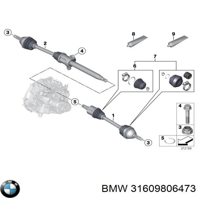 Піввісь передня, права BMW 31609806473 ціна, від 80.37 USD