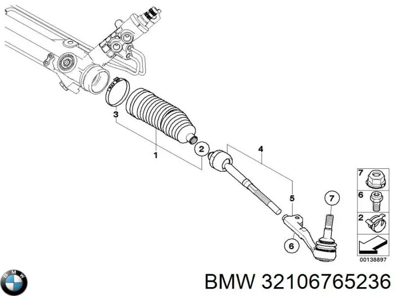 Тяга рульова в зборі, права BMW 32106765236 ціна, від 39.02 USD