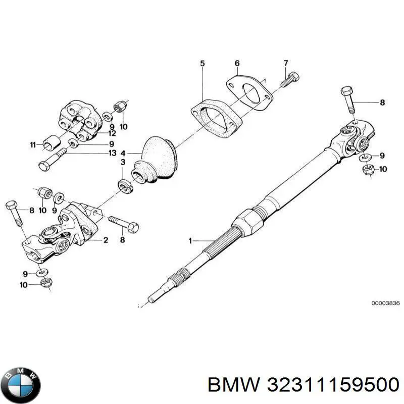 Вал рульової колонки, нижній BMW 32311159500 ціна, від 225.60 USD