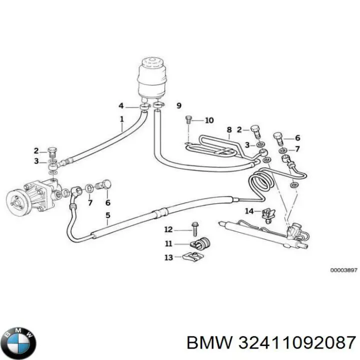 Купити 32411092087 BMW Шланг ГПК, низького тиску, від рейки/механізму до бачка