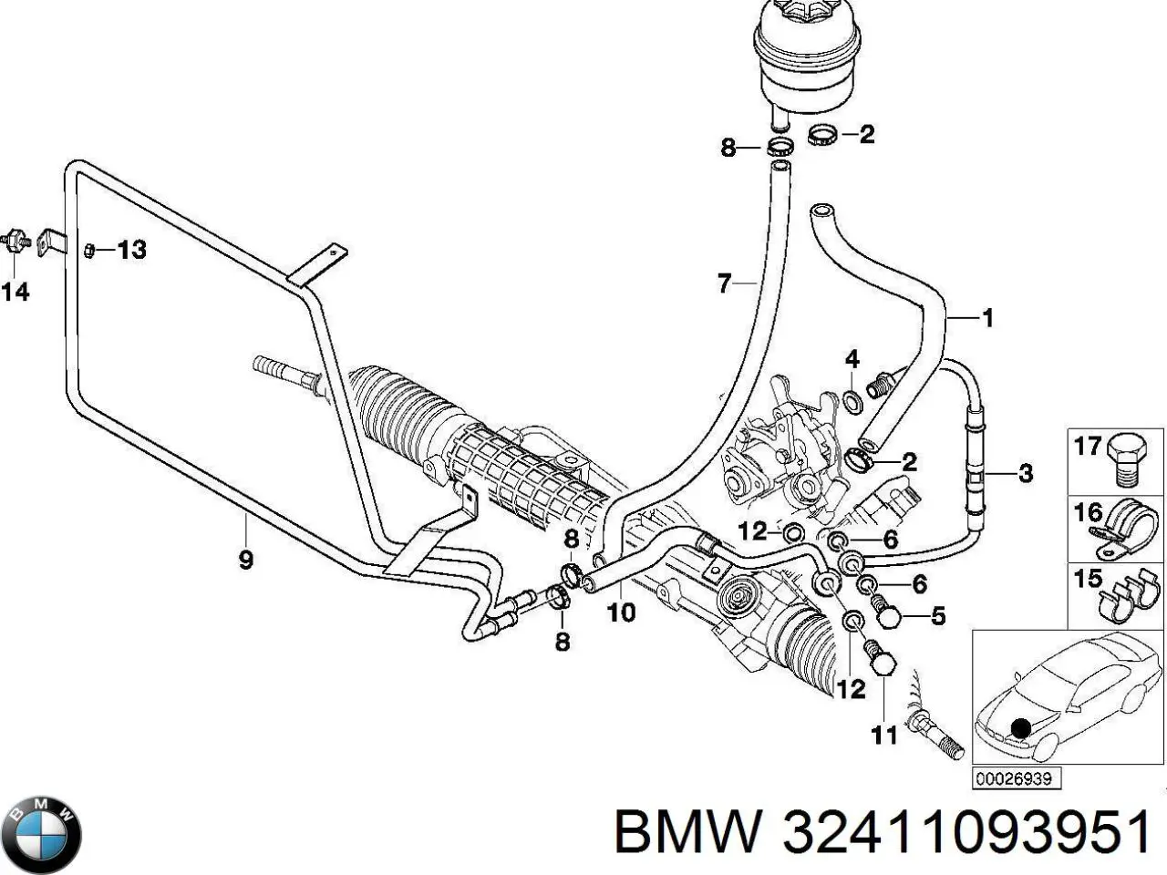 Купити 32411093951 BMW Шланг ГПК, високого тиску рейки керма