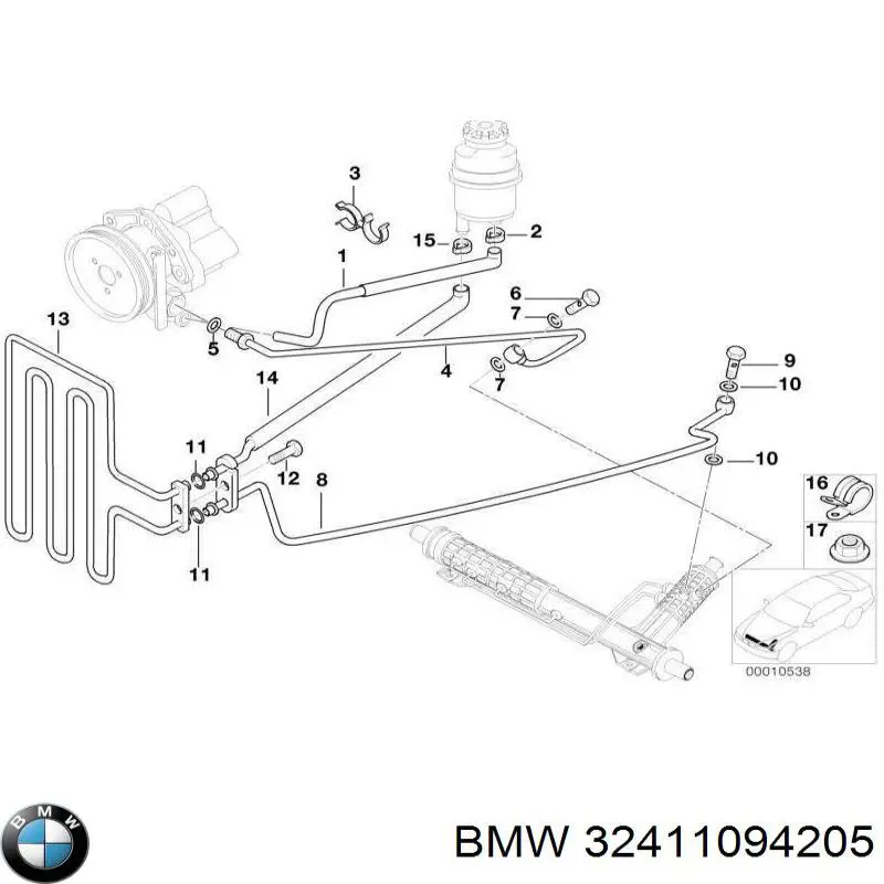 32411094205 BMW шланг гпк, низького тиску, від рейки/механізму до радіатора