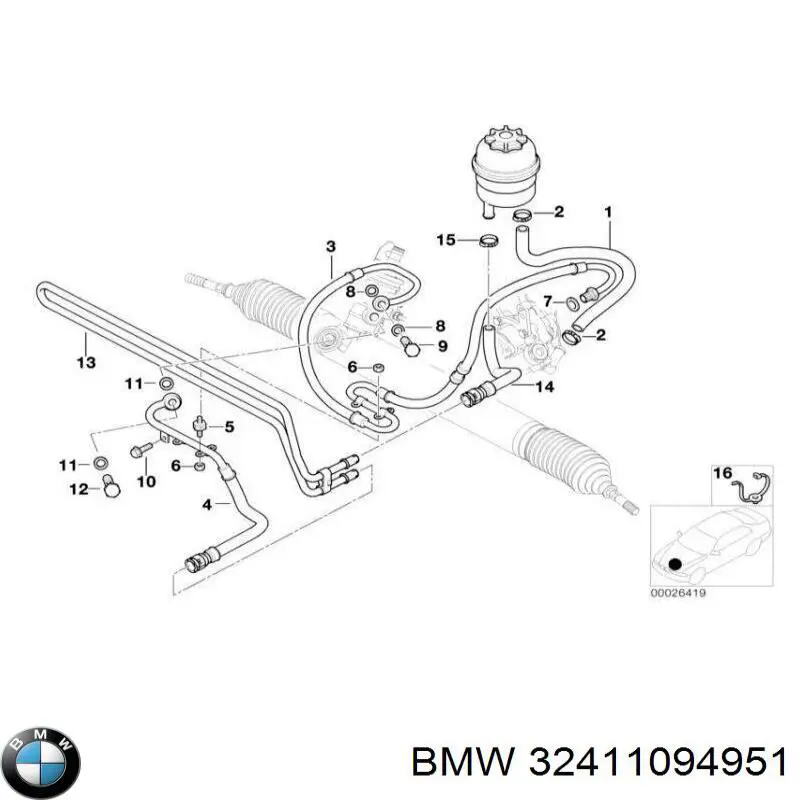 32411094951 BMW шланг гпк, низького тиску, від радіатора до бачка