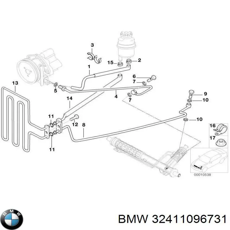 32411096731 BMW шланг гпк, високого тиску гідропідсилювача керма (рейки)