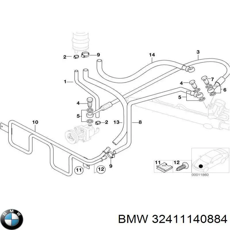 Шланг ГПК, низького тиску, від рейки/механізму до бачка BMW 32411140884 ціна, від 68.21 USD