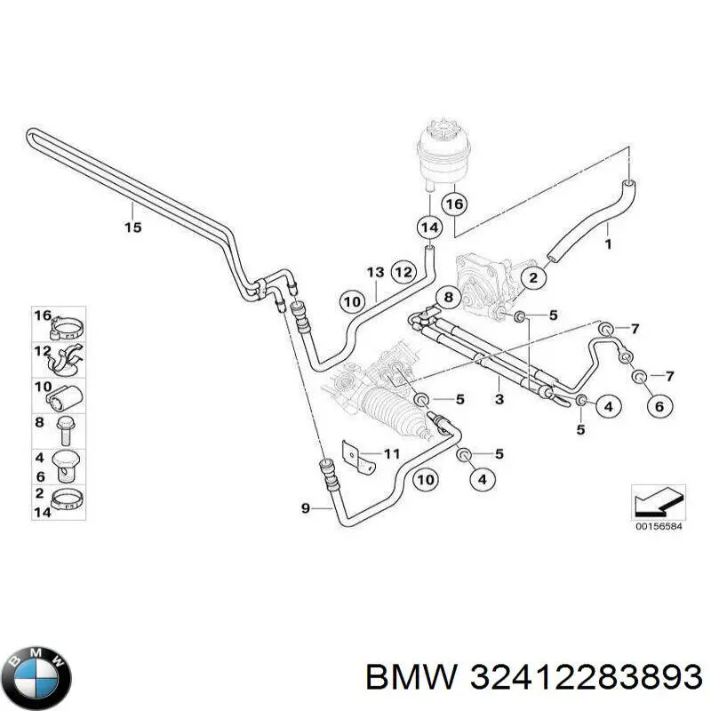 32412283893 BMW шланг гпк, високого тиску гідропідсилювача керма (рейки)
