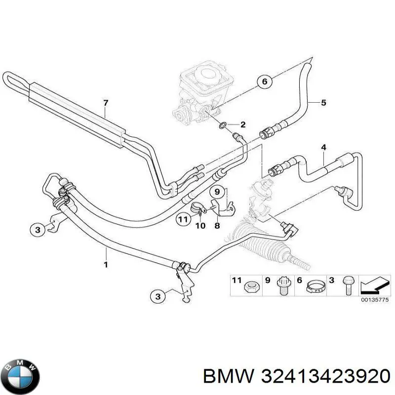 Шланг ГПК, низького тиску, від рейки/механізму до бачка BMW 32413423920 ціна, від 38.01 USD