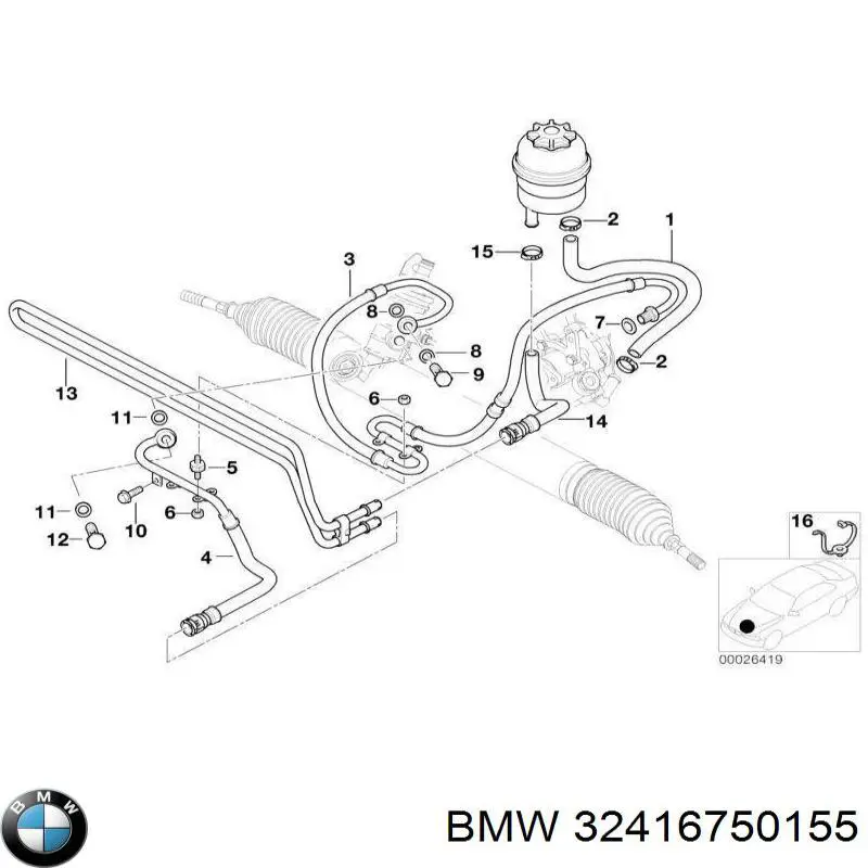 Шланг ГПК, низького тиску, від бачка до насосу BMW 32416750155 ціна, від 15.60 USD