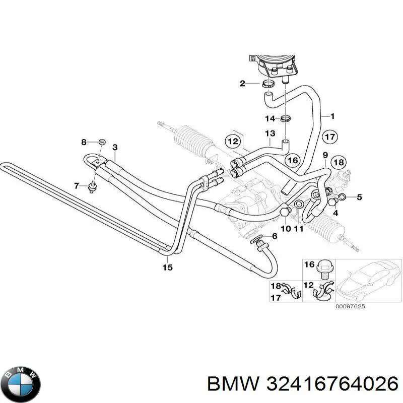 Шланг ГПК, низького тиску, від рейки/механізму до радіатора BMW 32416764026 ціна, від 135.71 USD