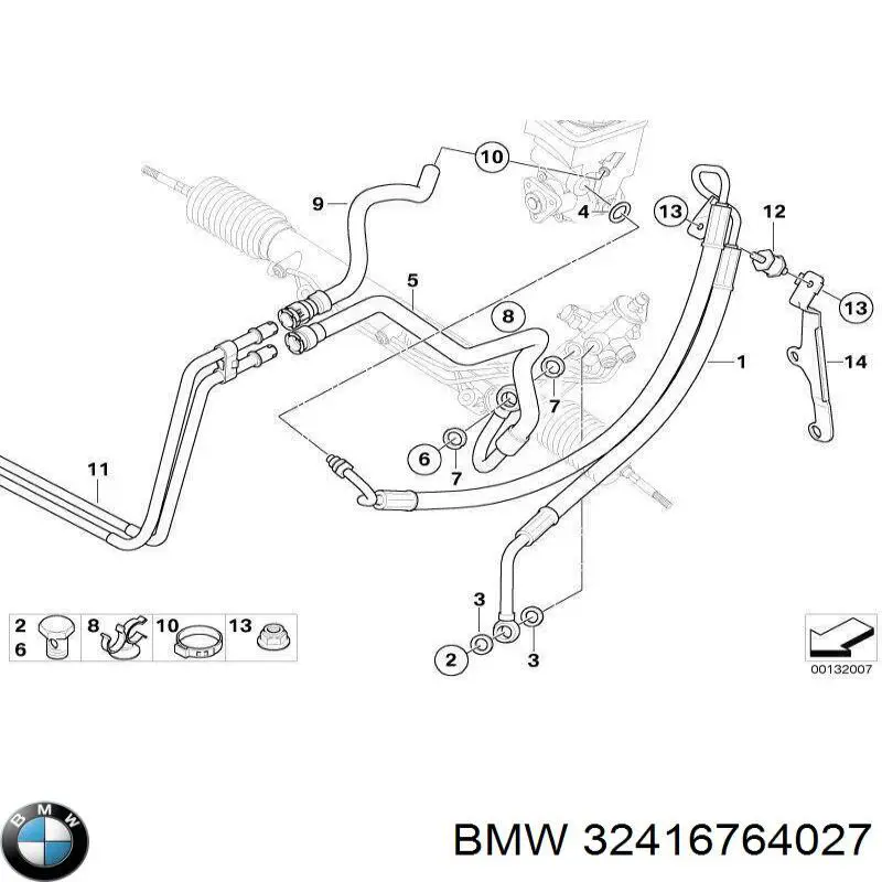 Патрубок високого тиску гідропідсилювача BMW 32416764027 ціна, від 151.90 USD