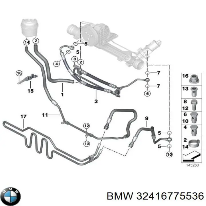 Купити 32416796351 BMW Шланг ГПК, низького тиску, від рейки/механізму до бачка