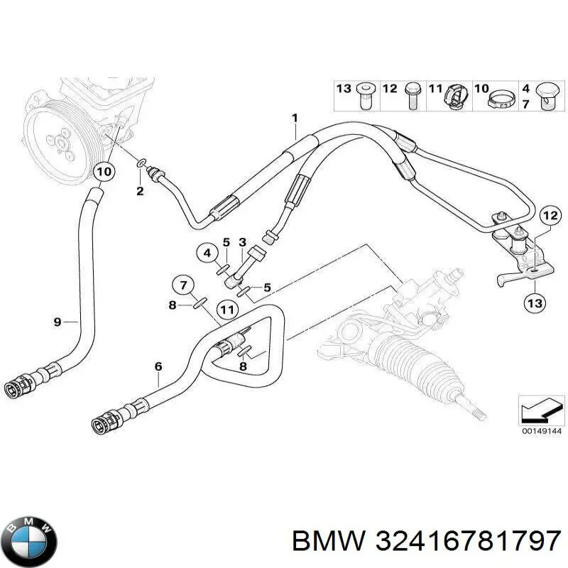 Патрубок високого тиску гідропідсилювача BMW 32416770440 ціна, від 63.35 USD