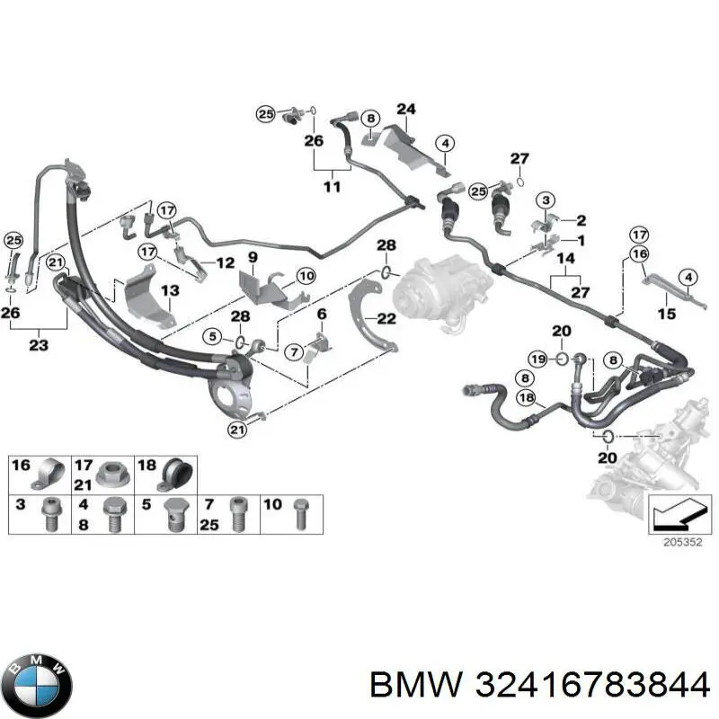 32416783844 BMW Шланг ГПК, низького тиску, від рейки/механізму до бачка