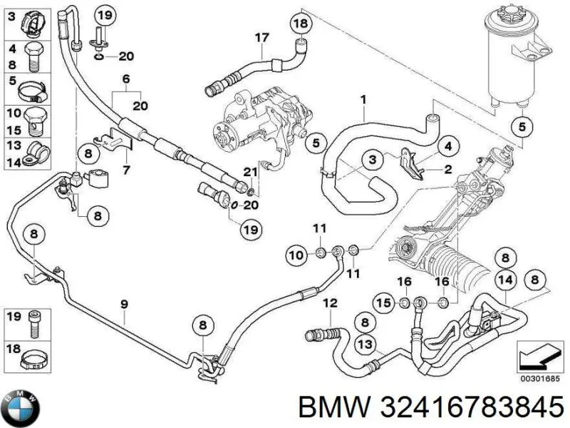 Купити 32416783845 BMW Шланг ГПК, низького тиску, від рейки/механізму до бачка