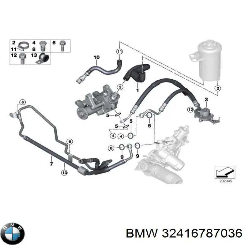 Патрубок високого тиску гідропідсилювача BMW 32416787036 ціна, від 95.00 USD