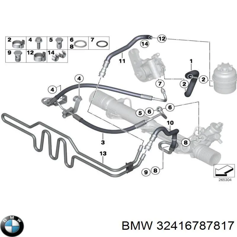 Патрубок високого тиску гідропідсилювача BMW 32416787817 ціна, від 256.00 USD