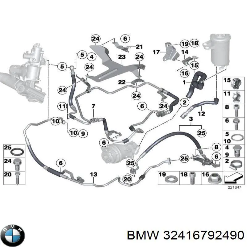 6792490 BMW Шланг ГПК, низького тиску, від рейки/механізму до бачка