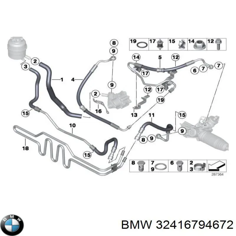 32416794672 BMW Шланг ГПК, низького тиску, від рейки/механізму до бачка