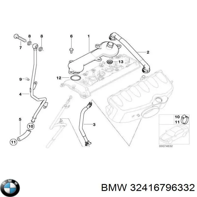32416796332 BMW Шланг ГПК, низького тиску, від рейки/механізму до бачка