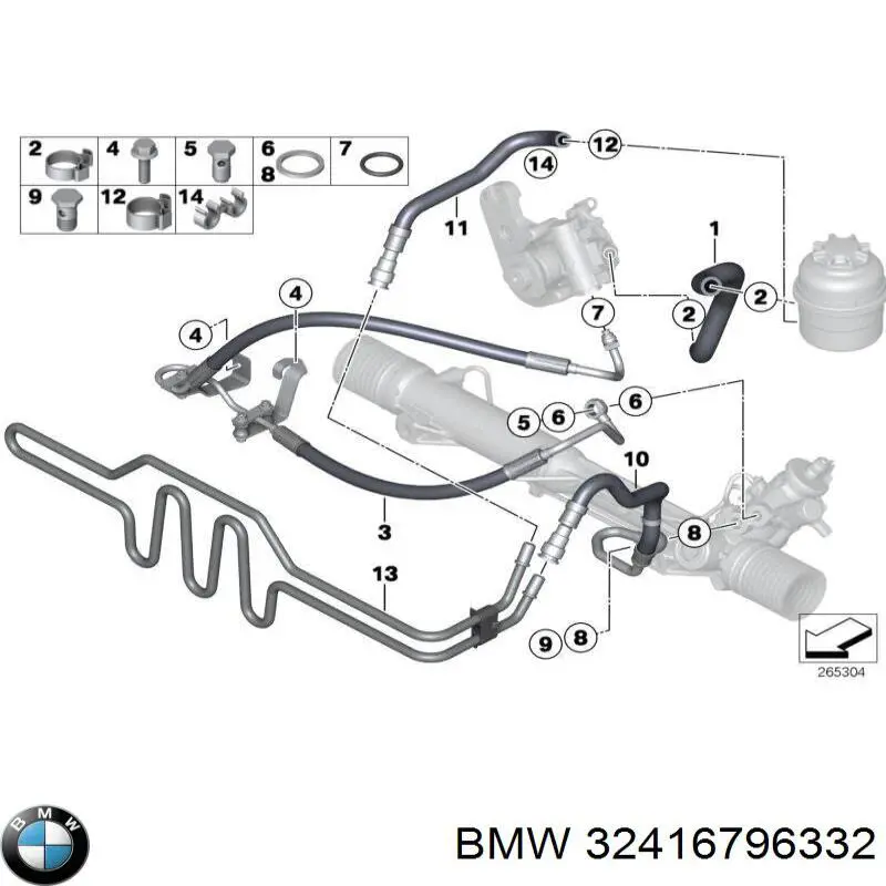 Шланг ГПК, низького тиску, від рейки/механізму до бачка BMW 32416796332 ціна, від 25.34 USD