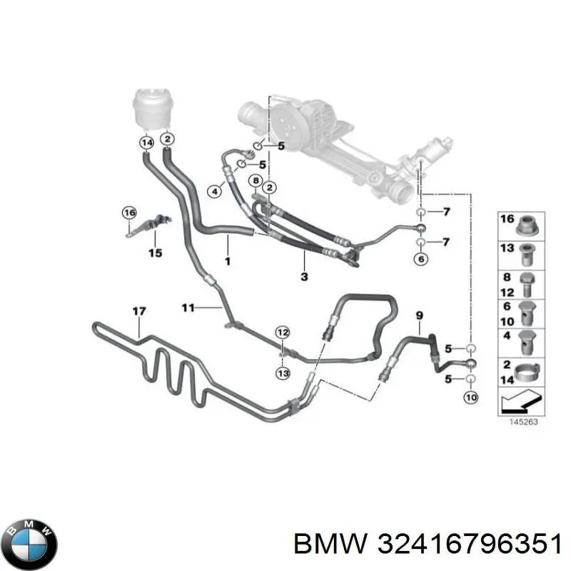 32416796351 BMW Шланг ГПК, низького тиску, від рейки/механізму до бачка