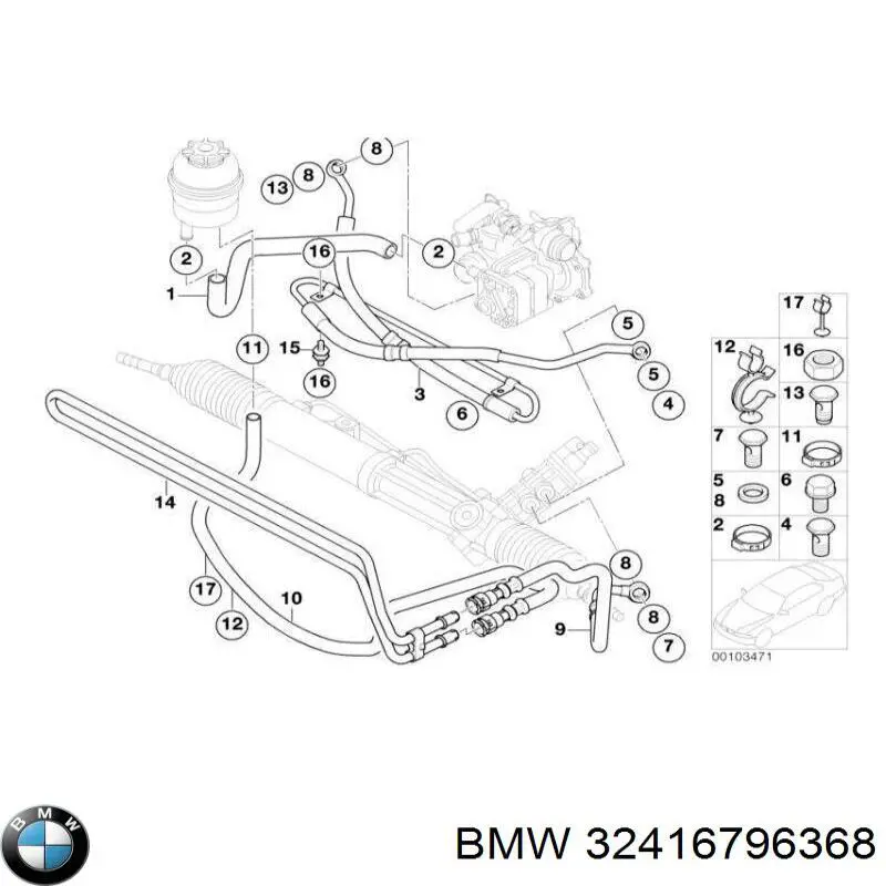 32416796368 BMW Шланг ГПК, низького тиску, від рейки/механізму до бачка