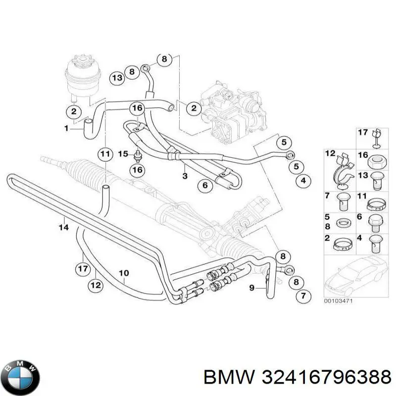 Купити 32416796388 BMW Шланг ГПК, низького тиску, від рейки/механізму до бачка