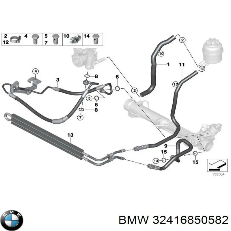 Шланг ГПК, низького тиску, від бачка до насосу 32416850582 BMW