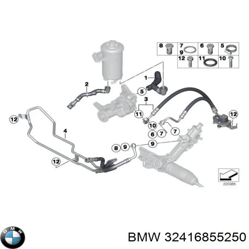 Патрубок високого тиску гідропідсилювача BMW 32416855250 ціна, від 555.39 USD