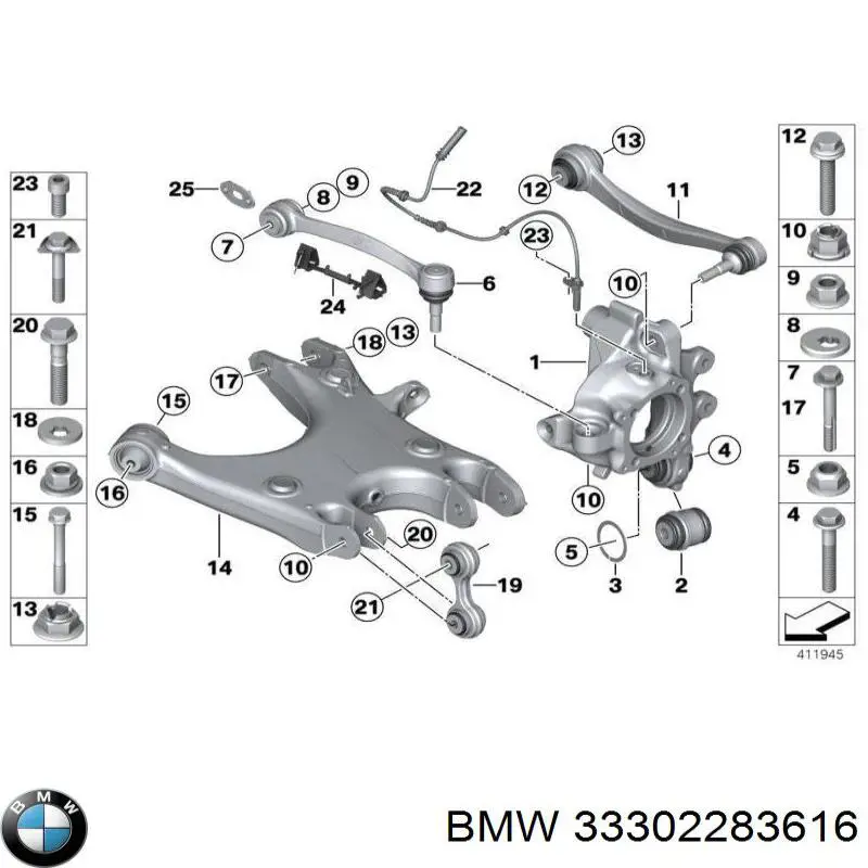 Болт кріплення заднього нижнього важеля, внутрішній BMW 33302283616 ціна, від 13.79 USD
